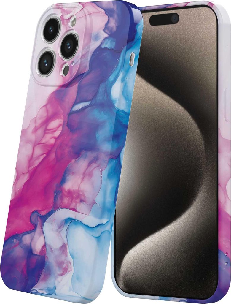 Smartphonica Handytasche passend für iPhone 15 Pro Max mit Pink Blue Marble Aufdruck - Flexible Softcase TPU - Backcover Case Pink Blue Marble Design