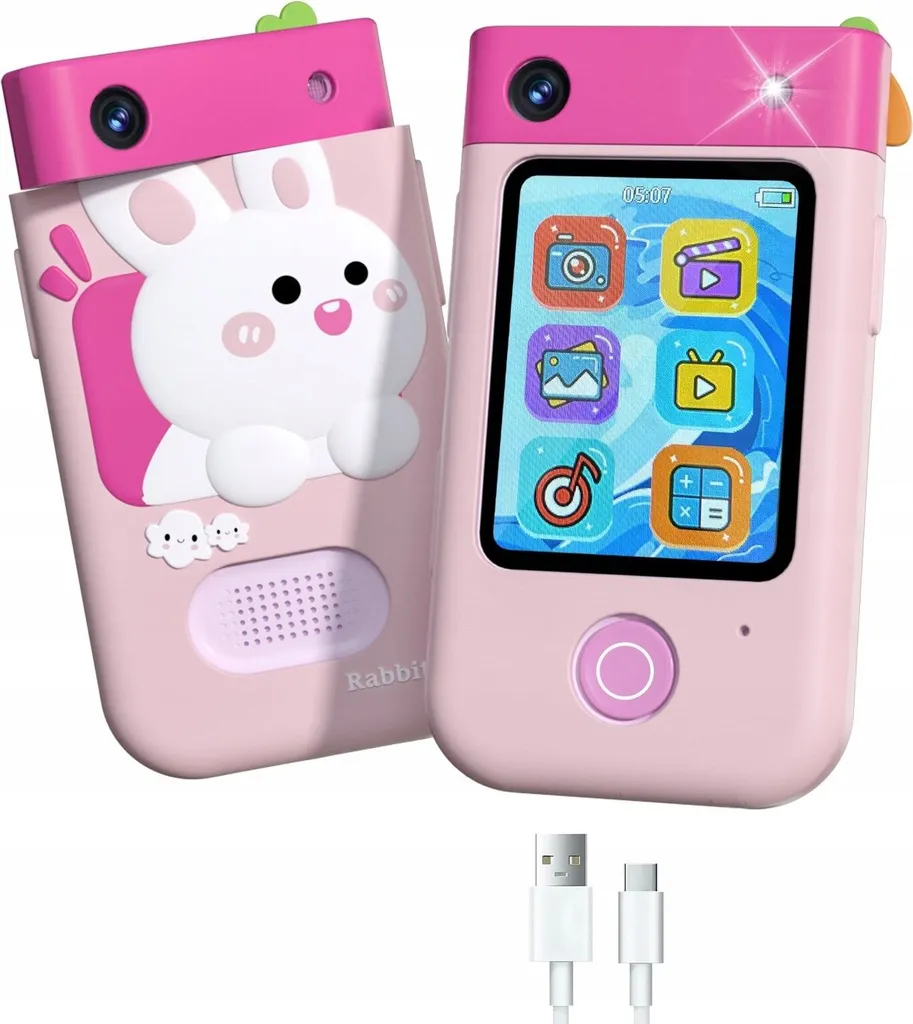 Appareil Photo Numérique Enfant pour Vacances 48MP Xrec BLS-I9 Lapin Rose