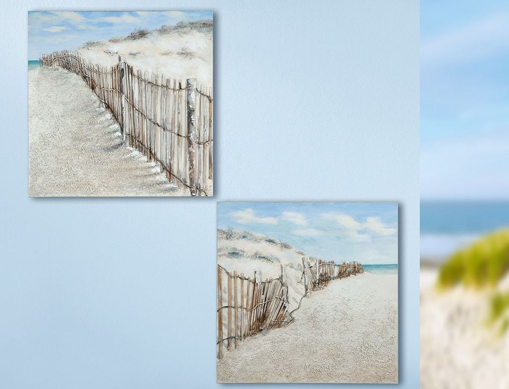 Gilde Bild Gemälde "Dünenzaun" VE 2 so (BxHxL) 40 cm x 40 cm x 2,6 cm sand/braun/blau, 3D, handgemalt Leinwand Sie kaufen hier immer ein Set von ...