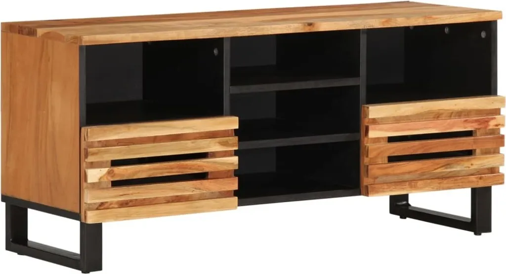 Meuble télévision en acacia massif avec rangements pour décodeur