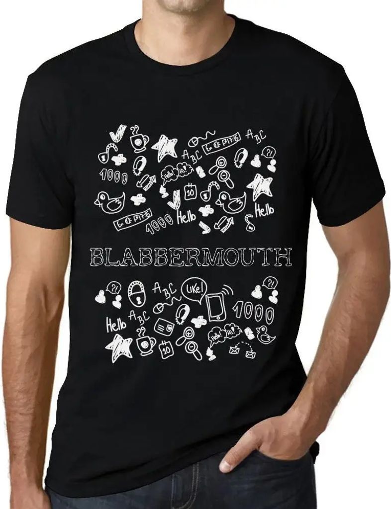 Herren Grafik T-Shirt Kritzelbildchen Plappermaul – Doodle Art Blabbermouth – Öko-Verantwortlich Vintage Jahrgang Kurzarm Lustige Druck Geburt...