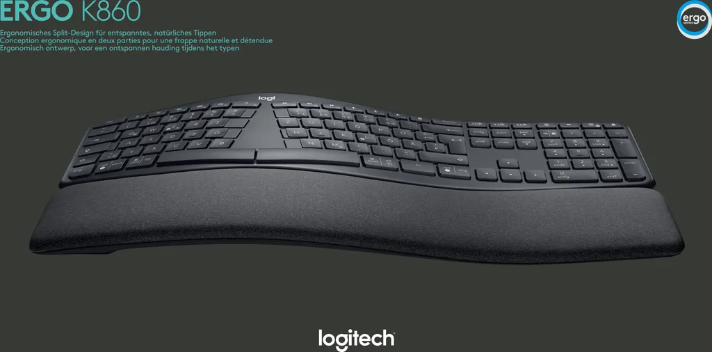 Clavier Logitech K860 Sans Fil Unifying Bluetooth Noir - Ergonomie AZERTY