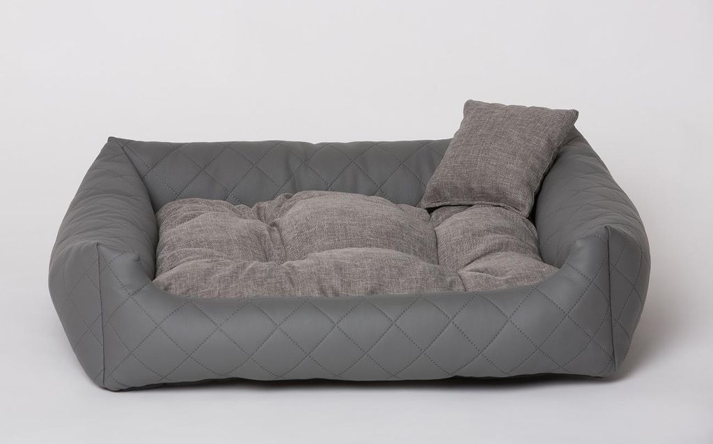 Hundebett Gestepptes Kunstleder Grau Gr. XXXL - 130x110 cm Hundekissen Hundesofa Hundekorb Katzenkorb Bett Katzenbett Mayaadi Home