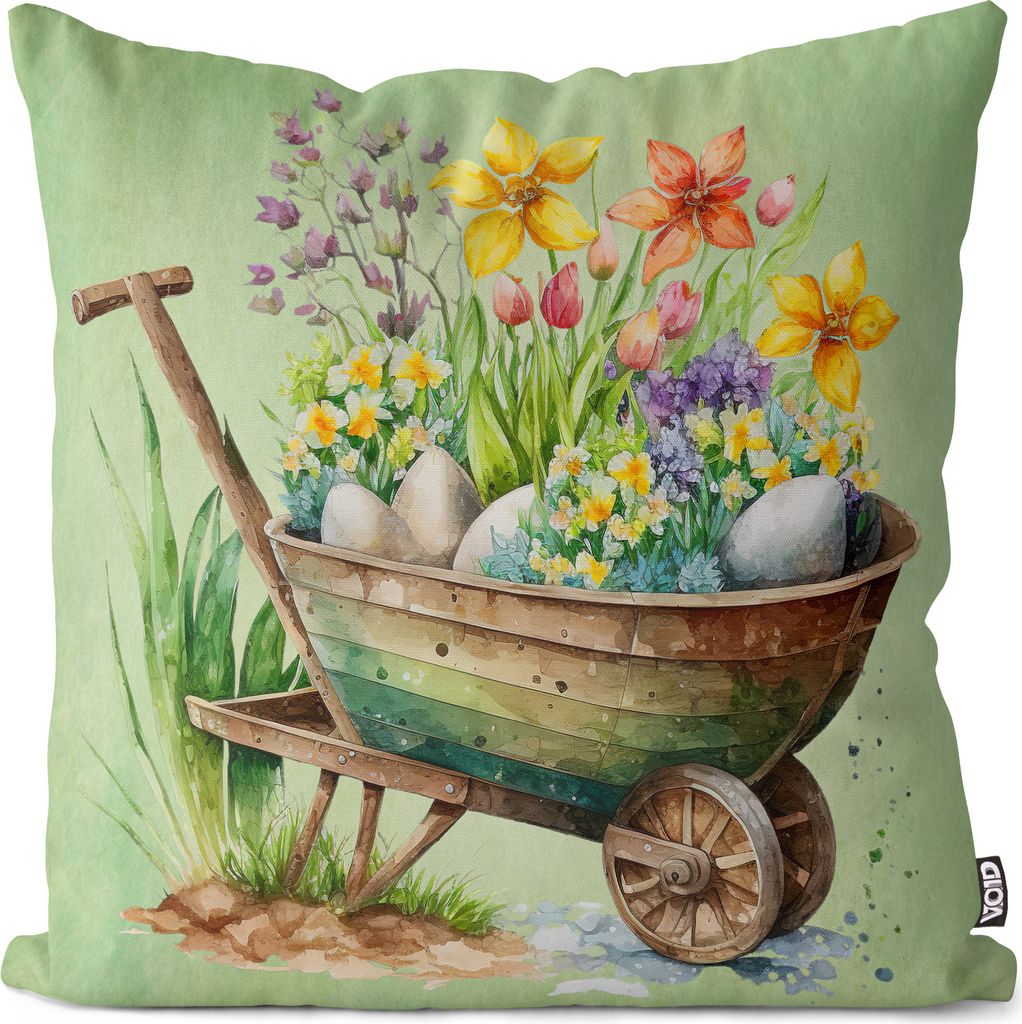 VOID Schubkarre Blumen Frühling Kissenhülle Polyester Zierkissen Couchkissen Ostern Osterdeko Deko