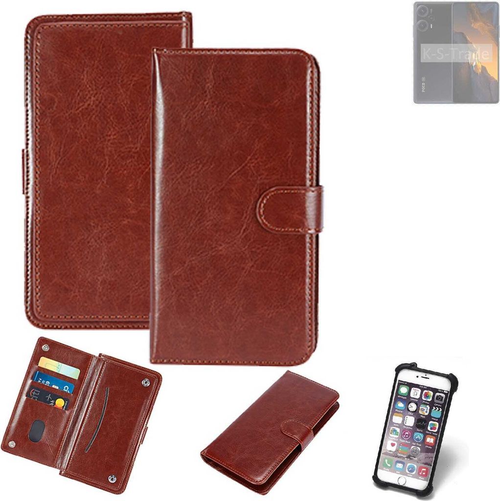 K-S-Trade 360° Hülle kompatibel mit POCO F5 braun Kunstleder Case BookCase WalletCase Kunstlederederhülle Handyhülle, Rundumschutz Bumper (1x)