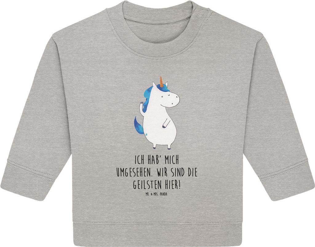 Mr. & Mrs. Panda Organic Baby Pullover Einhorn Mann 12. - 18. Monat - Heather Grey - Geschenk, Einhörner, Freundin, Unicorn, Bullover, Hübsch, Pa...