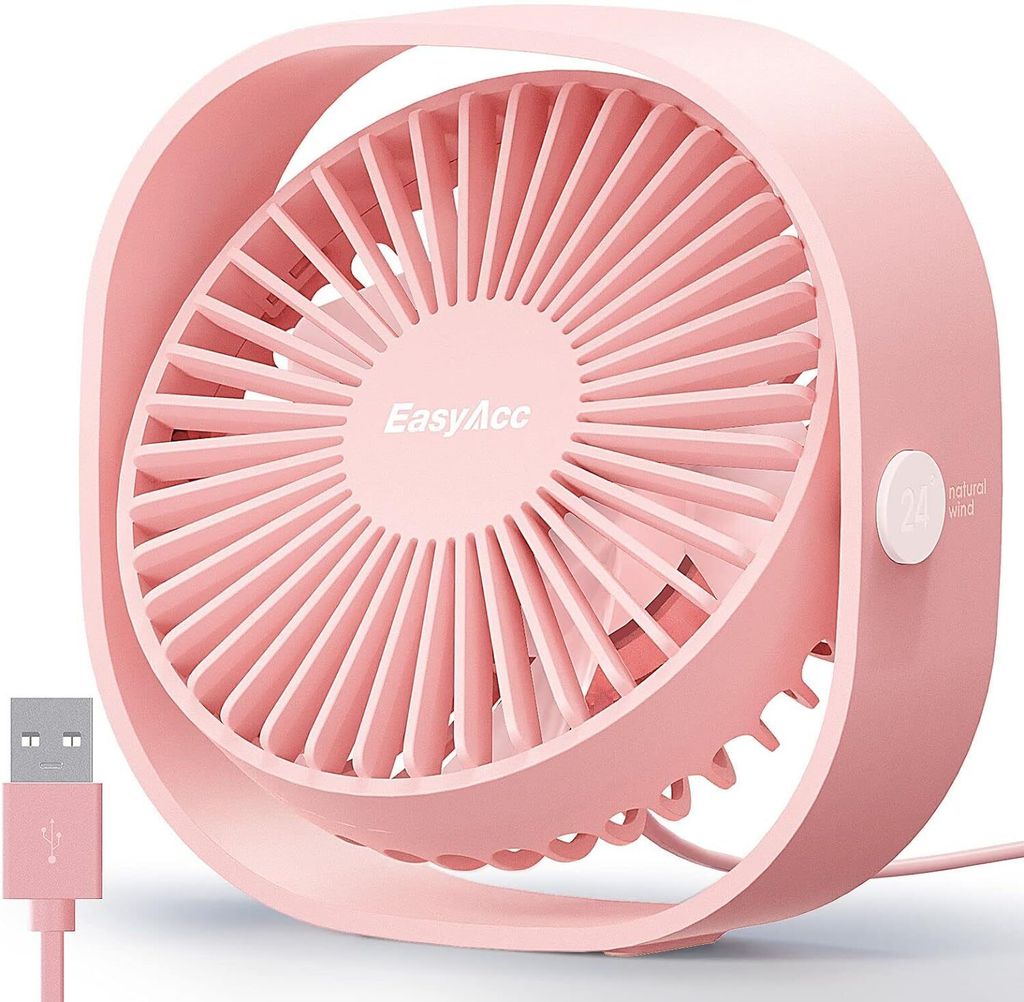 MODFU Mini Ventilator, USB Ventilator, Ventilator mit Akku, 3 Geschwindigkeiten 360° Drehung, 4.8in, für Zuhause, Büro, Outdoor, Reisen, Rosa