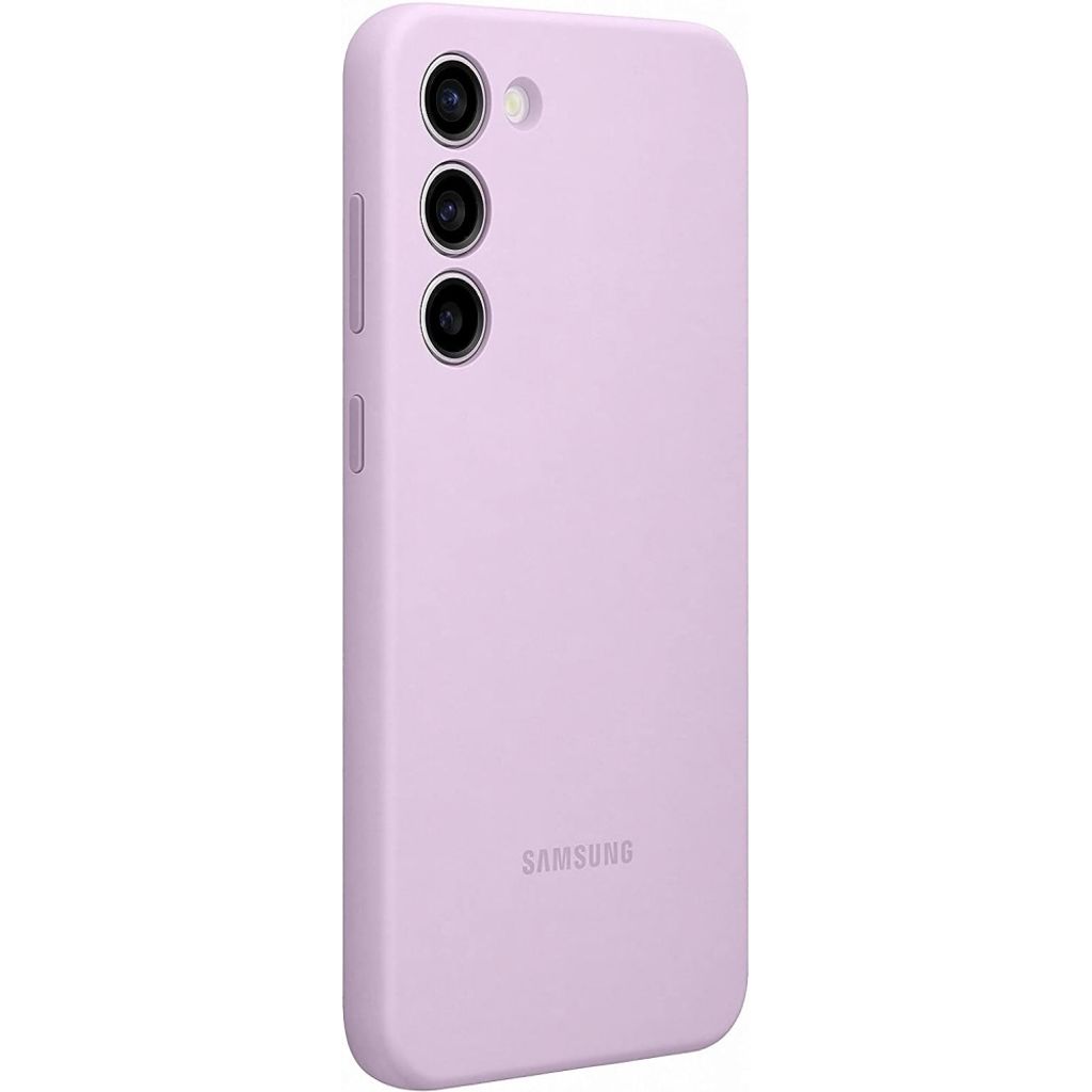 A lavender Samsung phone case is shown from a side angle against a white background.