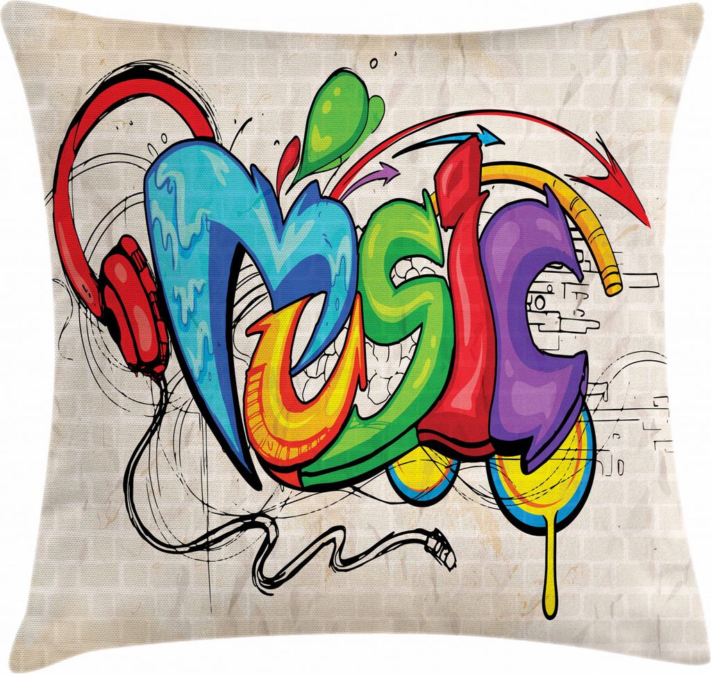 ABAKUHAUS Retro Kissenbezug, Musik Graffiti Hip Hop, Waschbar mit Reißverschluss Kissenhülle mit Farbfesten Klaren Farben Beidseitiger Druck, 40 ...