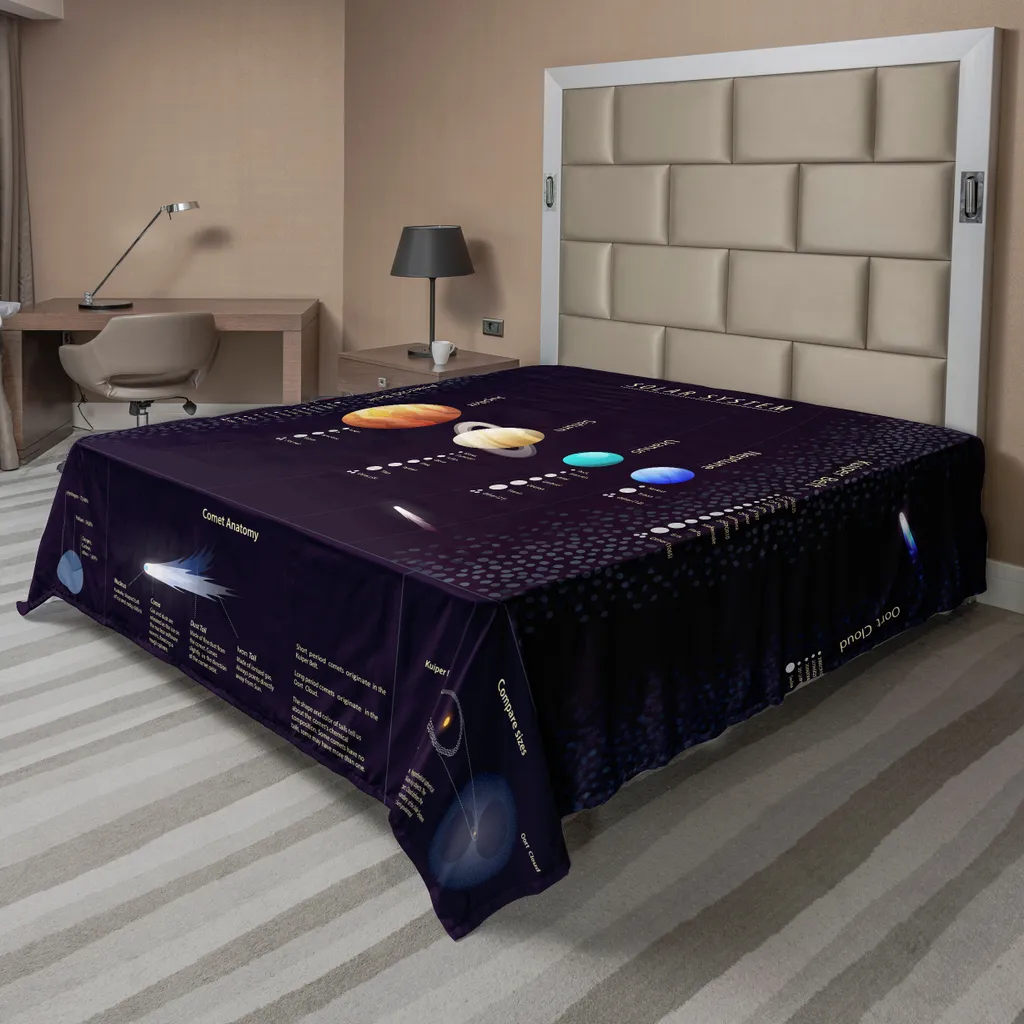ABAKUHAUS Lenzuolo spaziale, sistema solare Informazioni scientifiche Giove Saturno Universo Telescopio Stampa, lenzuolo morbido e confortevole per un letto decorativo 1 pezzo 275 cm x 260 cm, multicolore