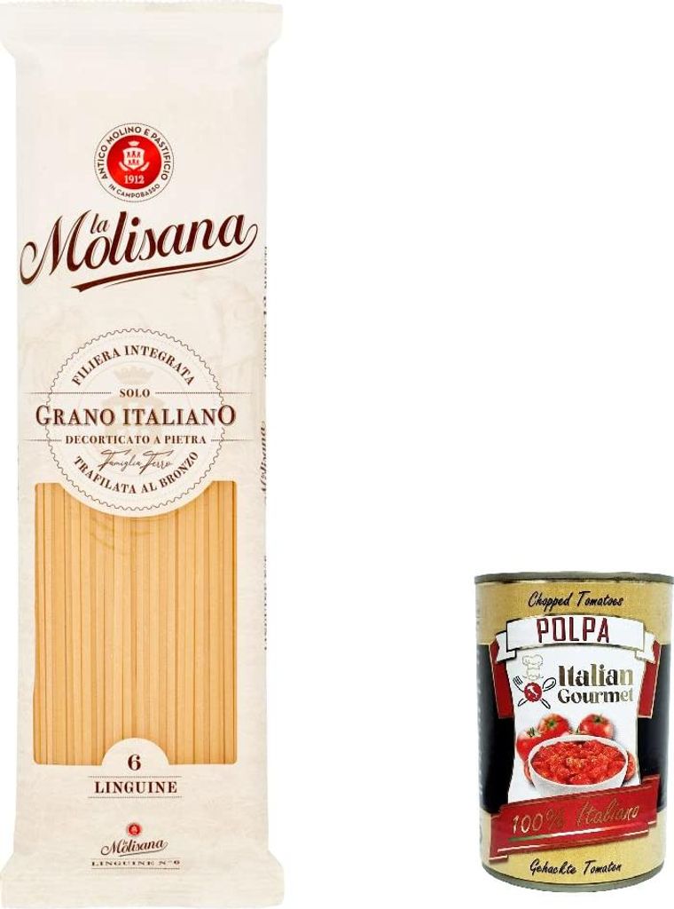 5x La Molisana Linguine N. 6 Pasta Lenta Lavorazione Teigwaren aus Hartweizengrieß Bronze-Zeichnung 500g + Italian Gourmet Polpa 400g