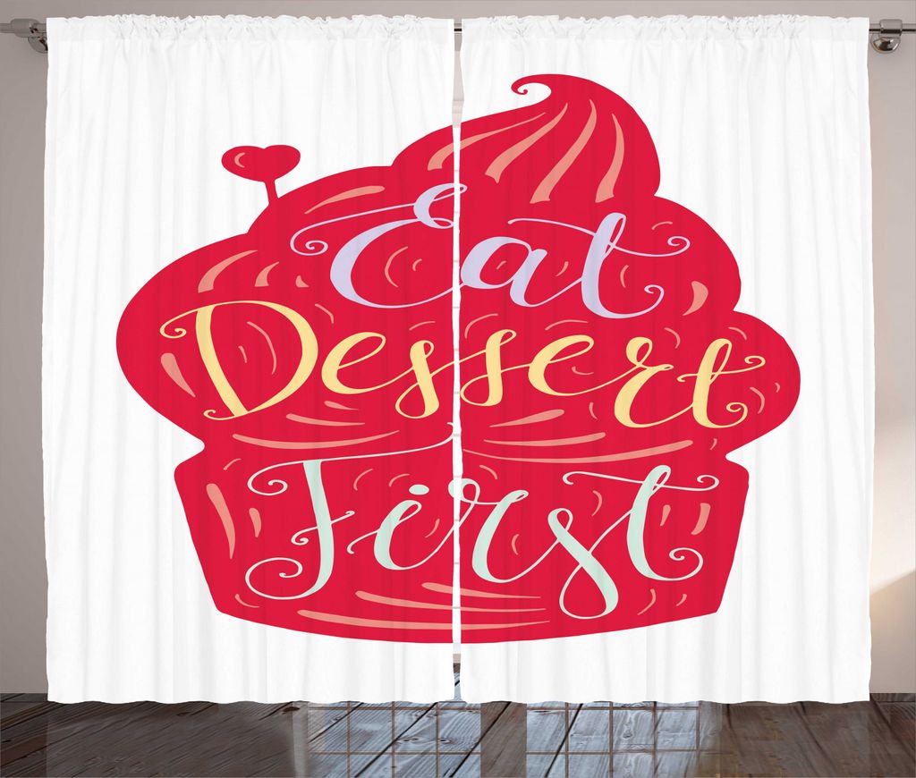 ABAKUHAUS Zitat Rustikaler Gardine, Essen Nachtisch zuerst auf Cupcake, Schlafzimmer Kräuselband Vorhang mit Schlaufen und Haken, 280 x 225 cm, Du...