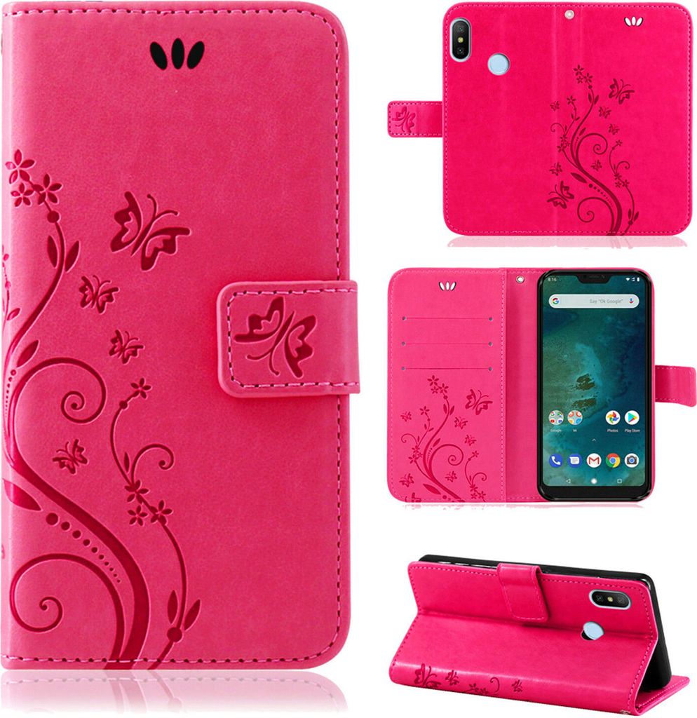 Xiaomi Handy Tasche Handyhülle Schutz Hülle Blumen Flip Cover Wallet Case Etui Xiaomi Redmi 9A Pink