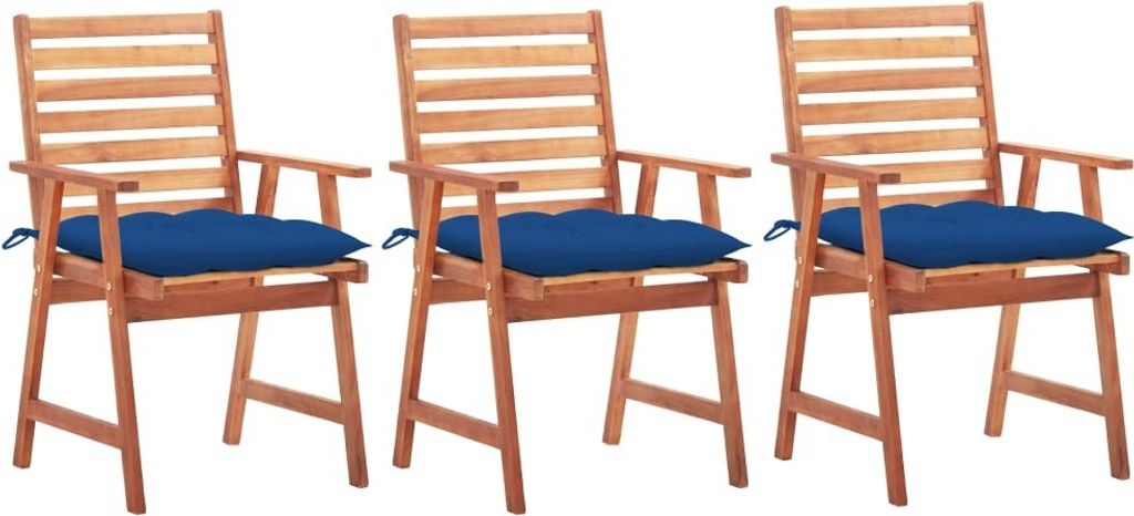 "im Angebot" Garten-Essstühle 3 Stk. - bis 150 kg - mit Kissen Massivholz Akazie - Stapelsessel CC2769