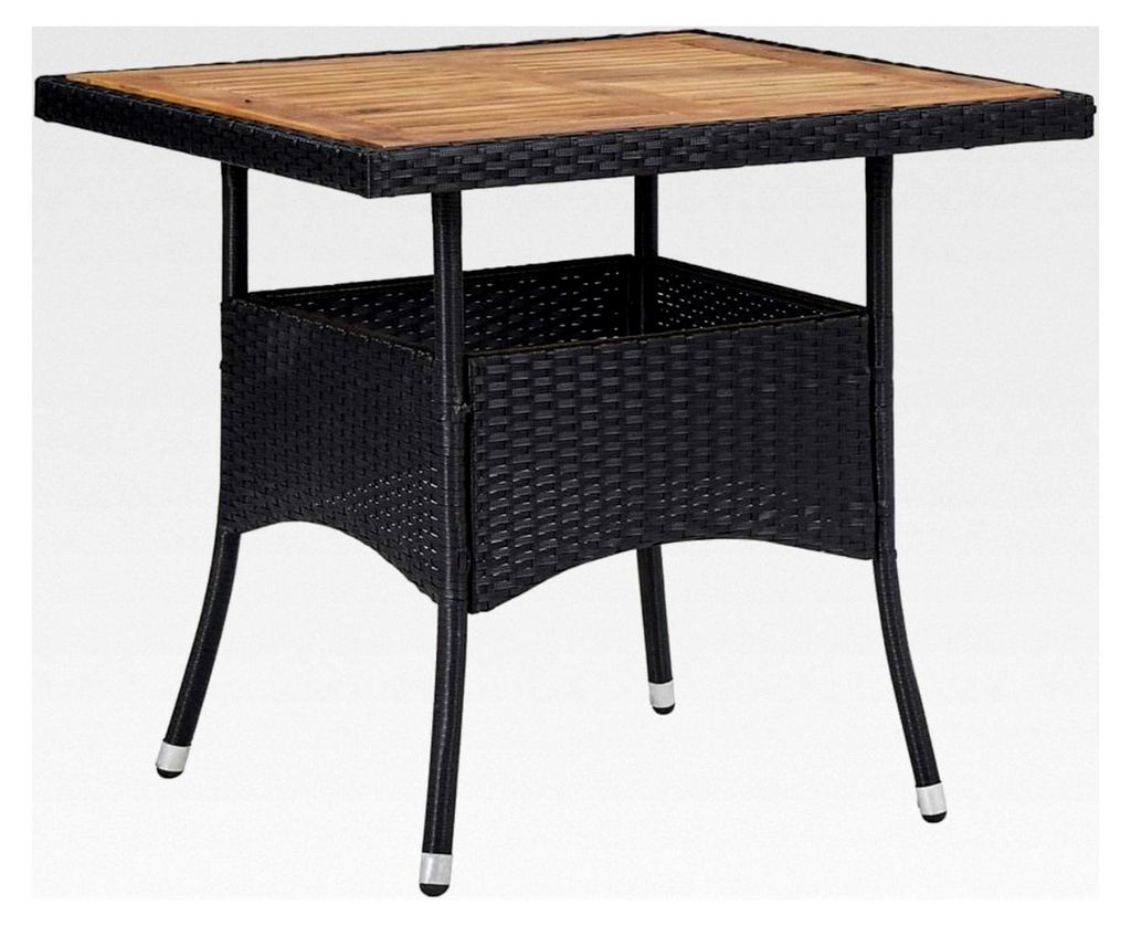 Gartentisch aus Akazienholz für 4 Personen, Esstisch, Terrassentisch, Balkontisch, Rattantisch, Gartenmöbel, Poly Rattan 80x80x75cm, Schwarz