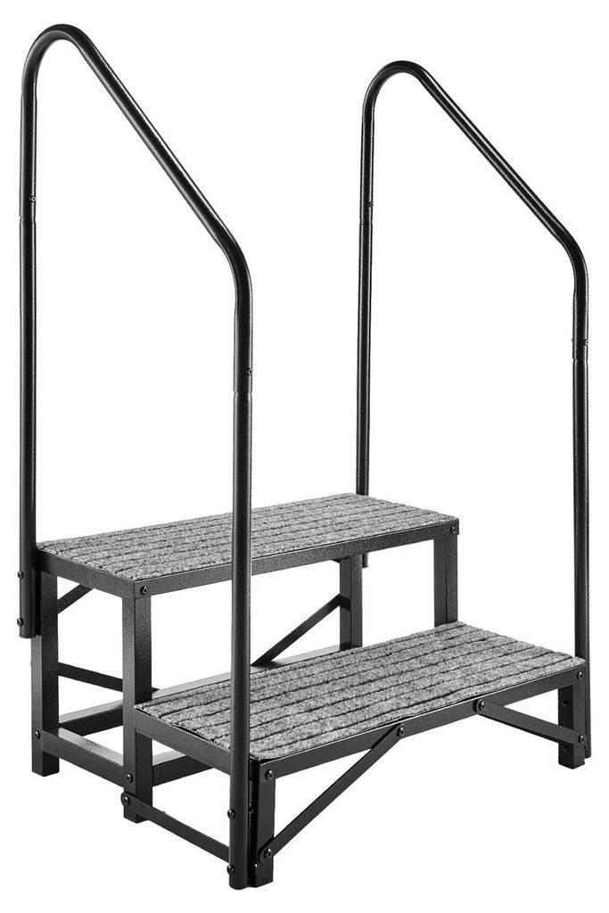 RV Steps with Dual Handrails, 2 Steps, 300 kg Load Capacity, Heavy Duty Outdoor RV Stairs with Non-Slip Mat for Elderly/Pets, Portable Stairs for H...