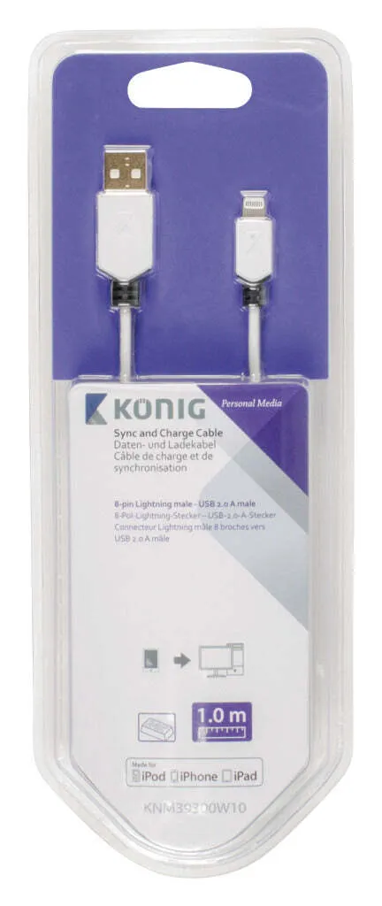 Câble Lightning pour synchroniser et charger vos appareils USB 1m blanc - 5