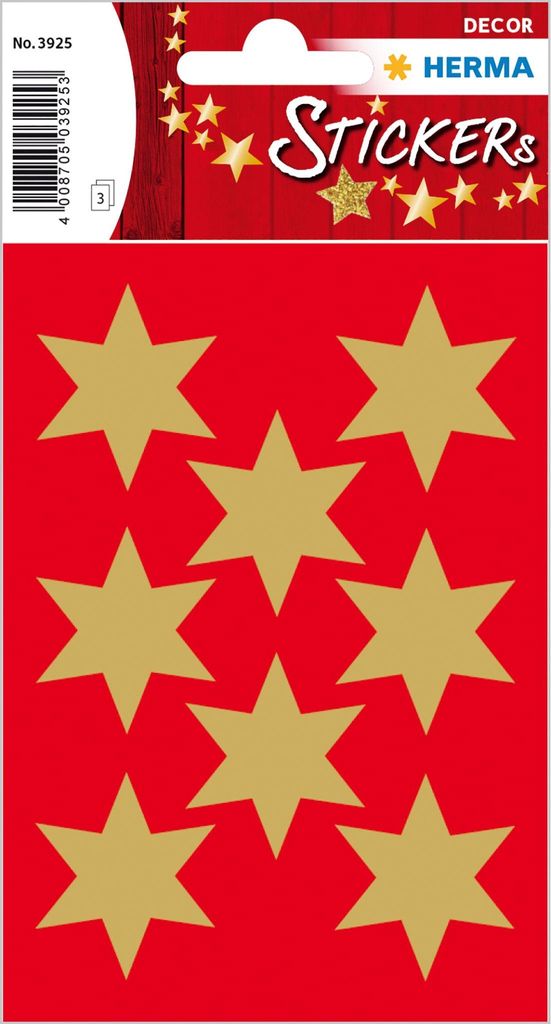 HERMA Weihnachts-Sticker DECOR "Sterne" 33 mm gold 3 Blatt Produktbild 