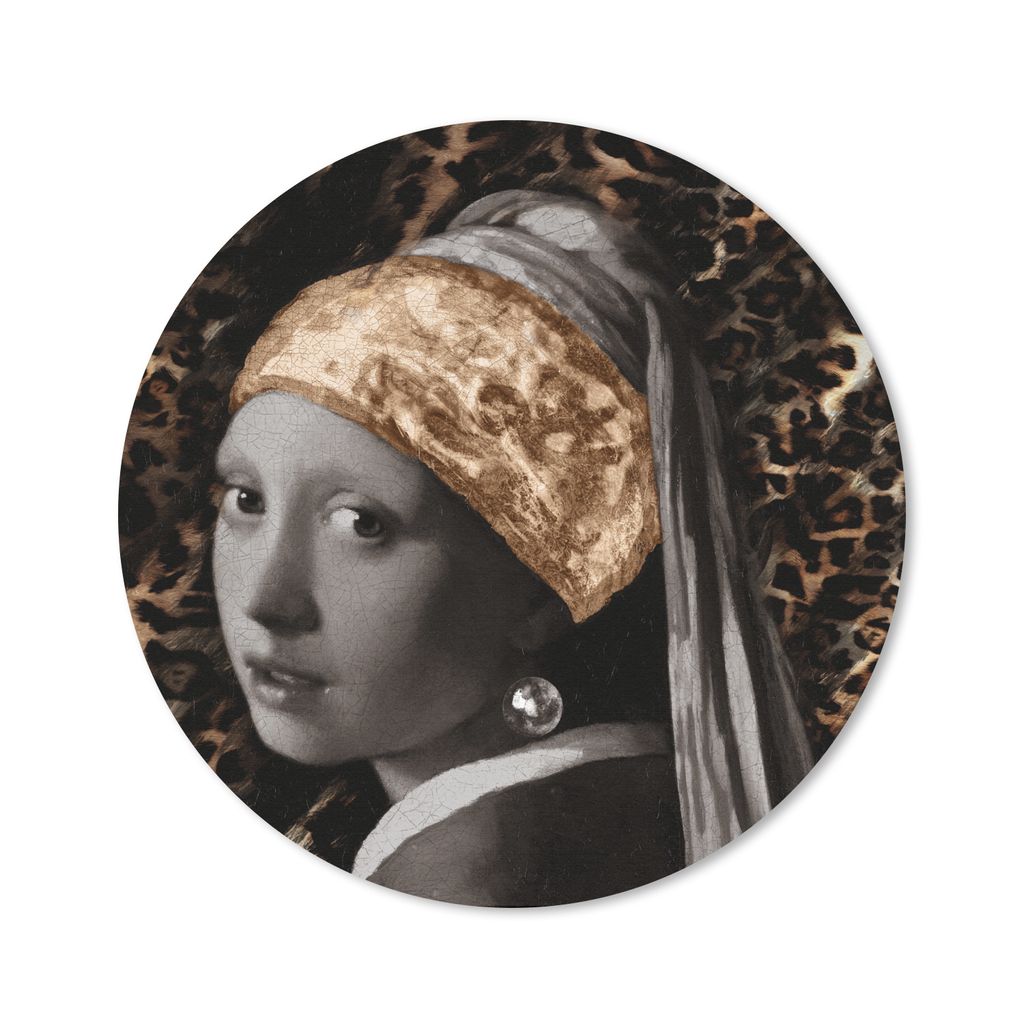 MuchoWow Mauspad Mousepad Mädchen mit Perlenohrring - Braun - Pantherdruck 40x40 cm - Mousepads - Maus Mat - Pad - Mausunterlage - Schreibtisch ...