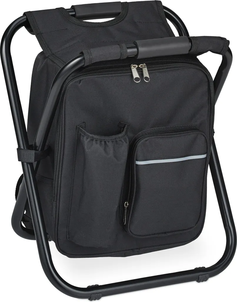 Tabouret de pêche pliable avec sac à dos pour randonnée et camping noir