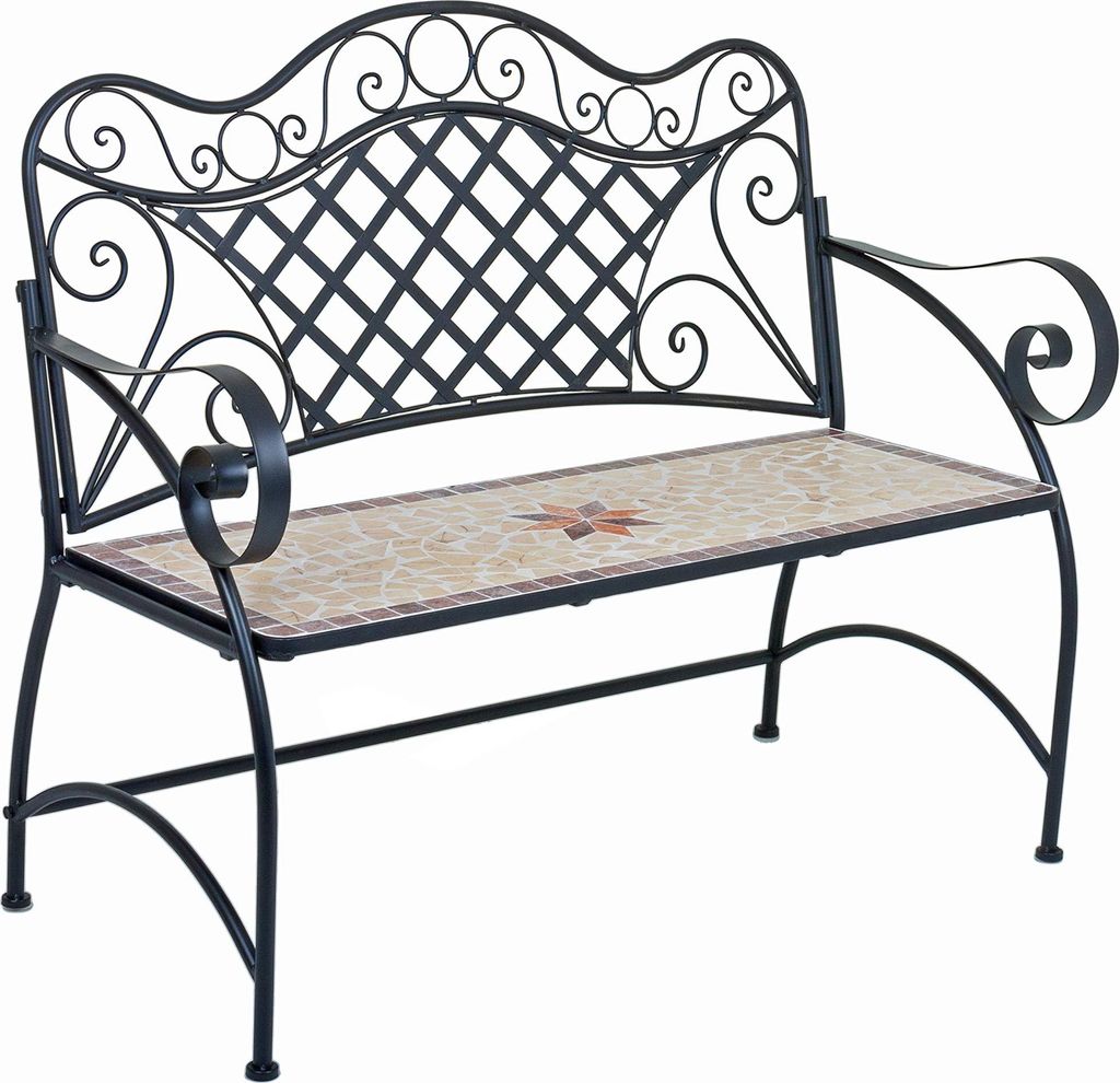 Gartenbank RANIA mit Mosaik - 115cm Breit, Eisen, Braun | Terrassenbank Wetterfest Sitzbank Outdoor Bank