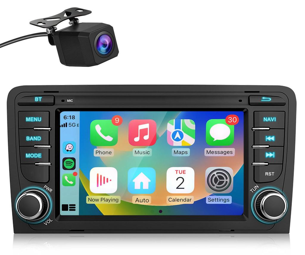 Mit RückfahrkameraAutoradio Für Audi A3 S3 RS3 8P 2003-2012 CarPlay Android 15 WiFi GPS Navi RDS DSP DAB+ BT 7 Zoll 2+64GB