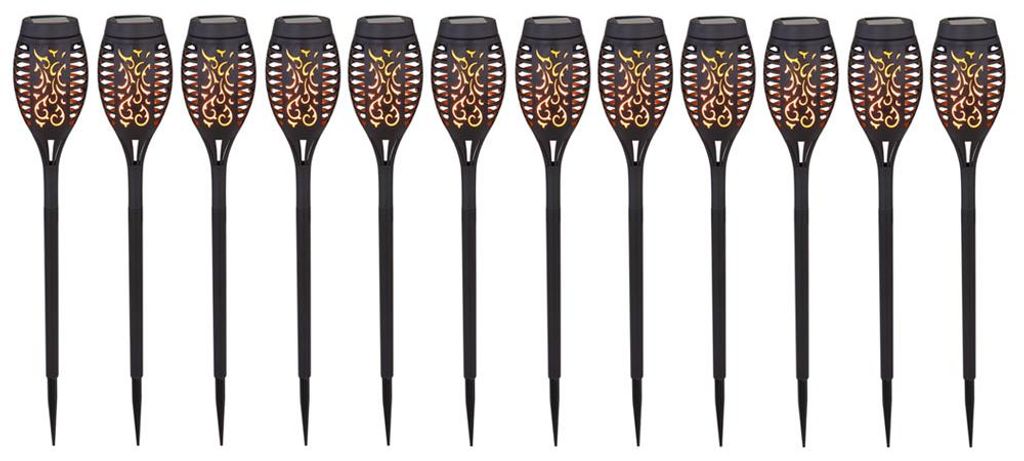12er Set LED Solarleuchten, schwarz, Feuereffekt, H 51 cm Produktbild 