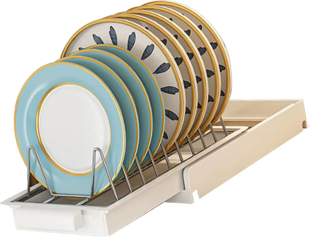 Étagère Coulissante de Cuisine en Inox Blanc pour Rangement des Assiettes