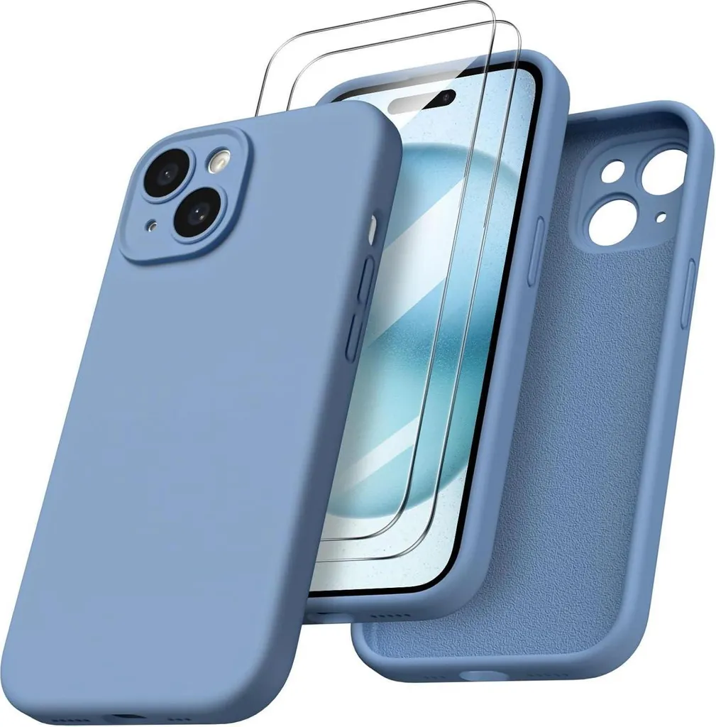 ORNARTO iPhone 15 Custodia in silicone protezione fotocamera 6,1 pollici Blu