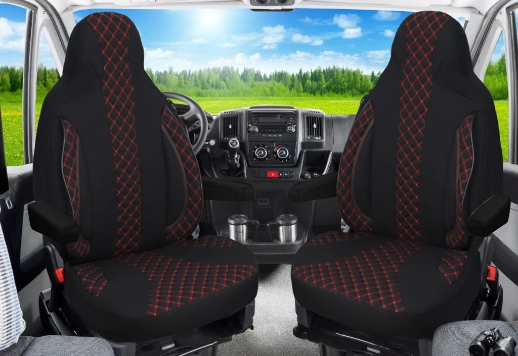 Schonbezüge für Wohnmobil 2er Set in Schwarz/Rote Naht Produktbild 