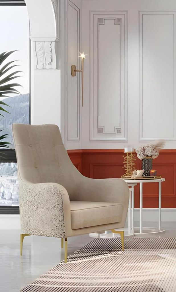 Sessel Einsitzer Stoffsessel Stoff Beige Luxus Polstersofa Ohrensessel