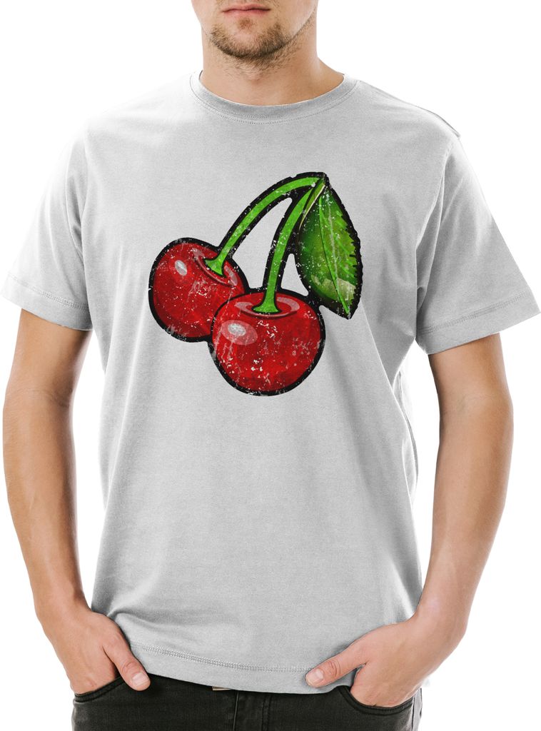 Urban Backwoods Oldschool Cherries Vintage Logo I, Herren T-Shirt, Farbe: Hellgrau, Größe: 4XL