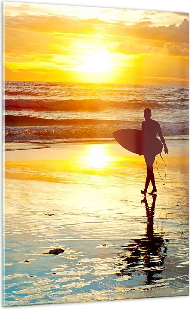 Bilder auf glas - Einteilig - Surfer sonnenuntergang ozean brett - 70x100cm - Glasbilder - Wandbilder - Bilder - Wanddekoration aus Glas - Glas Bil...