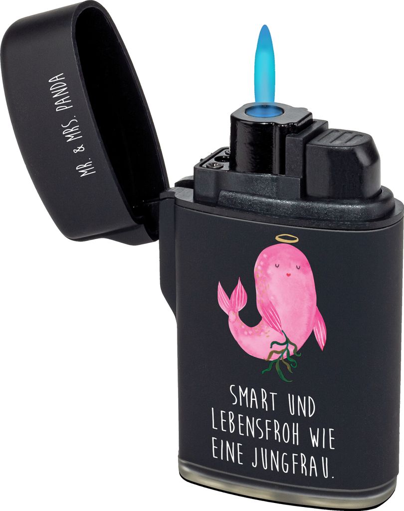 Mr. & Mrs. Panda Feuerzeug Sternzeichen Jungfrau - Schwarz - Geschenk, Meerjungfrau, sturmfeuerzeug, Zünder, Geburtstag August, Feuerzeuge, zigare...