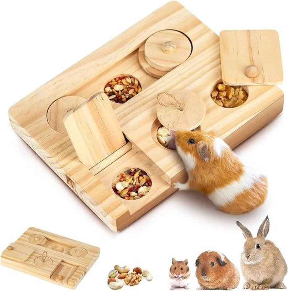 Jouets en bois pour hamsters et lapins - Kit de 6 accessoires naturels