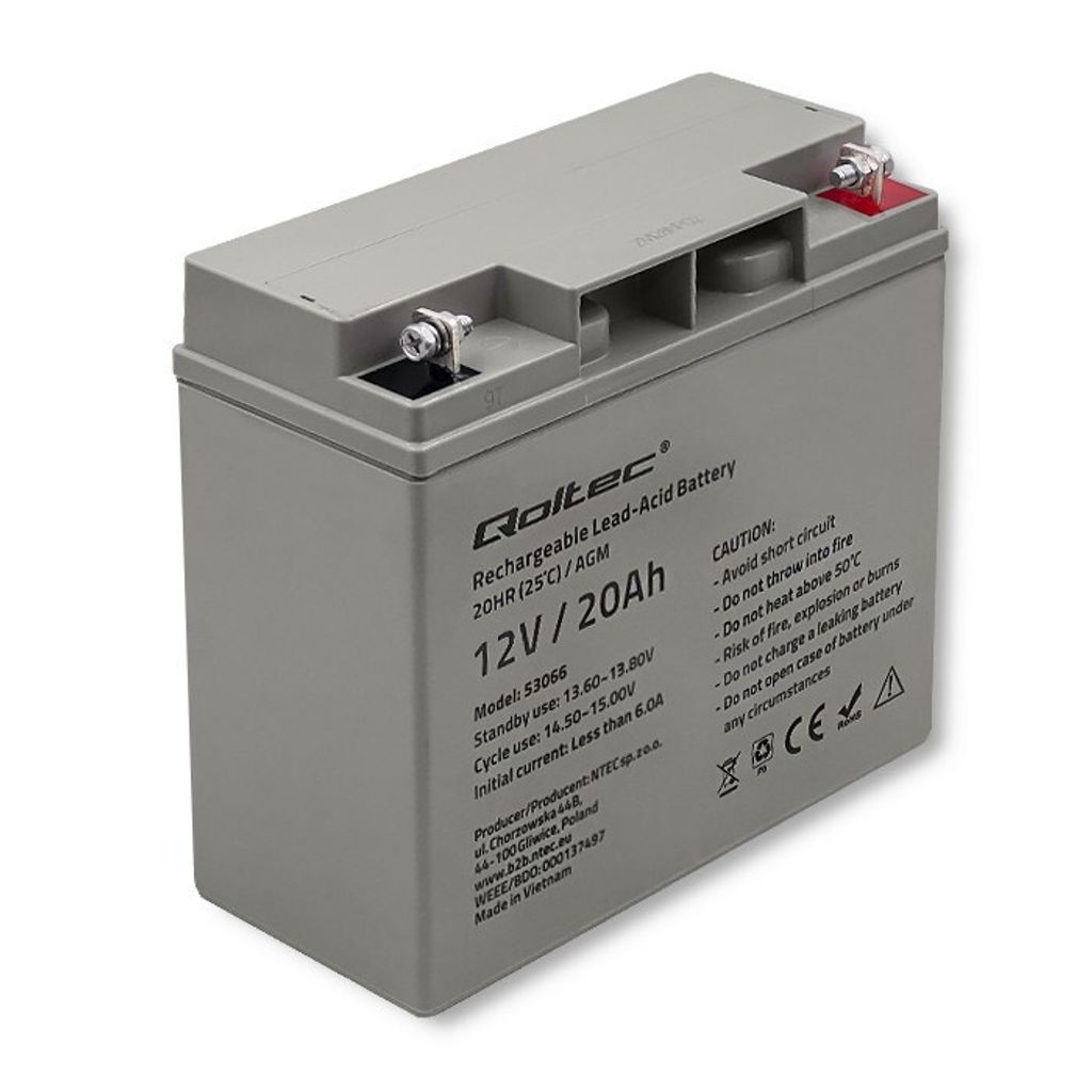 Qoltec AGM Batterie | 12V | 20Ah | Wartungsfrei | Effizient | LongLife | für USV, Roller