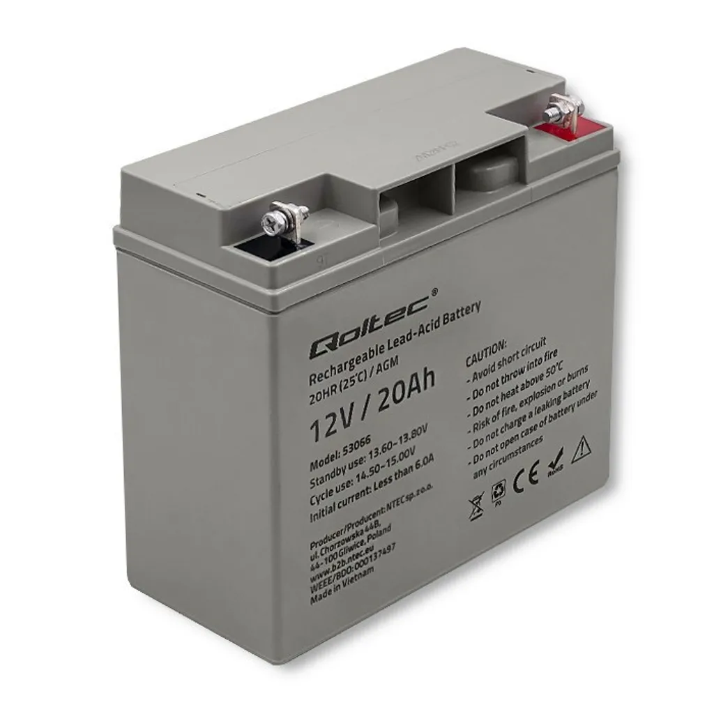Batterie Plomb-Acide Scellée 12V 20Ah Qoltec 53066 Haute Capacité