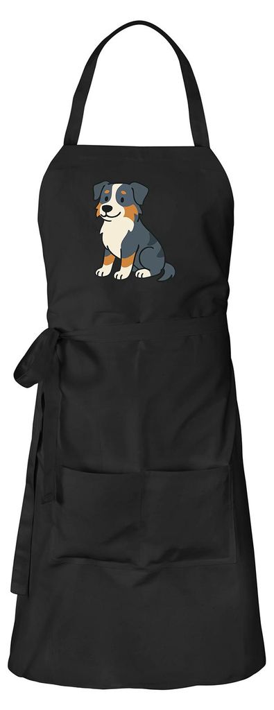 Huuraa Schürze Australian Shepherd Aussie Comic Schwarz mit Taschen Baumwolle Kochschürze Geschenkidee