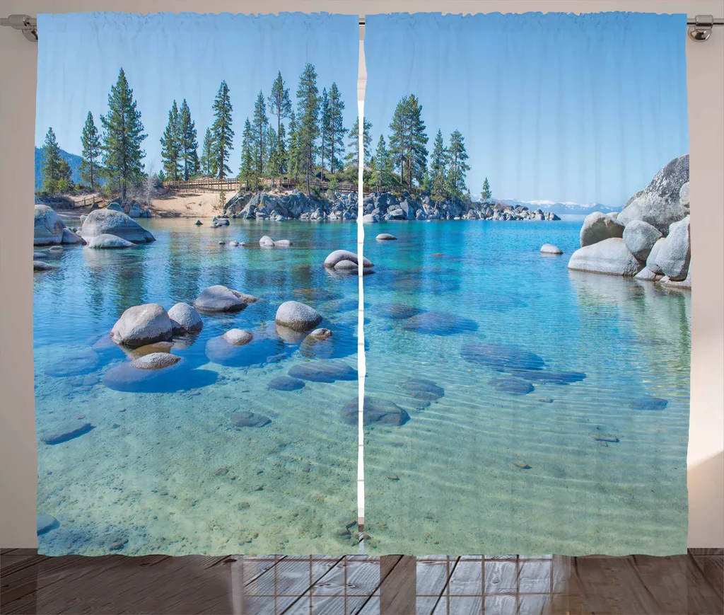 Rideau Design Zen Still Water Rock Imprimé pour Salon 280x225cm Bleu
