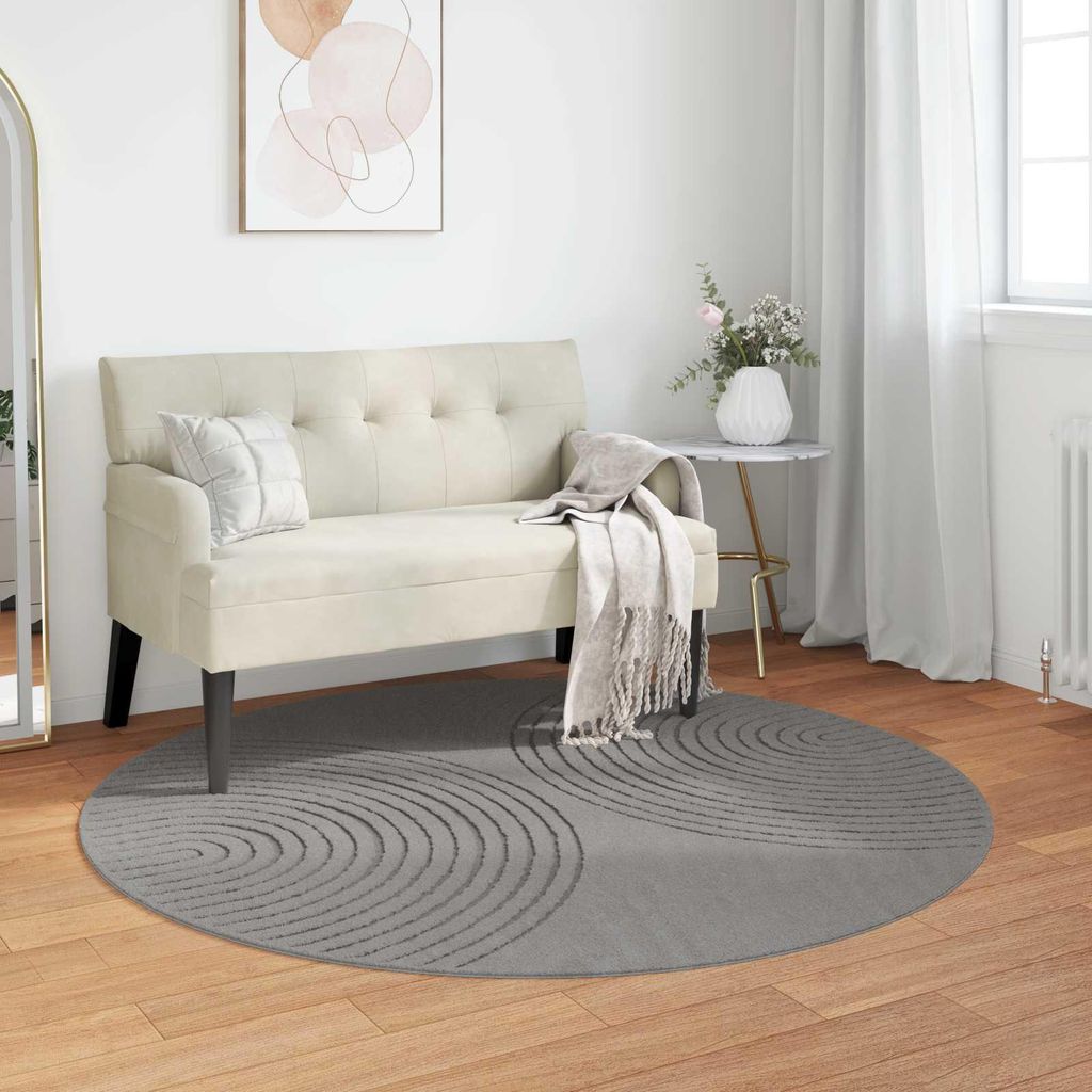 "Schlussverkauf" moderne Teppich - Wohnzimmer Bereichsteppiche - Rund HUARTE Grau Ø 160 CM Polyester C12908
