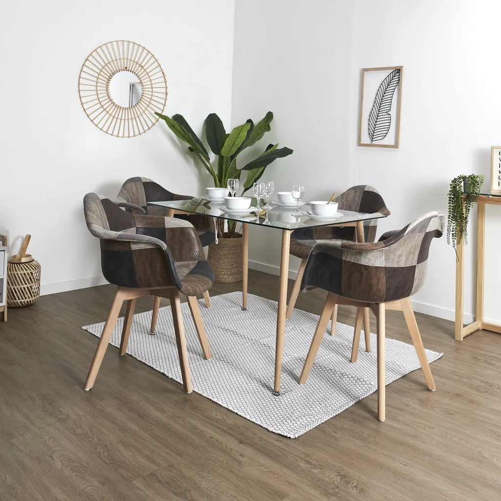 Fauteuil Patchwork Polyuréthane avec Pieds en Bois - Lot de 2 Assises - 7