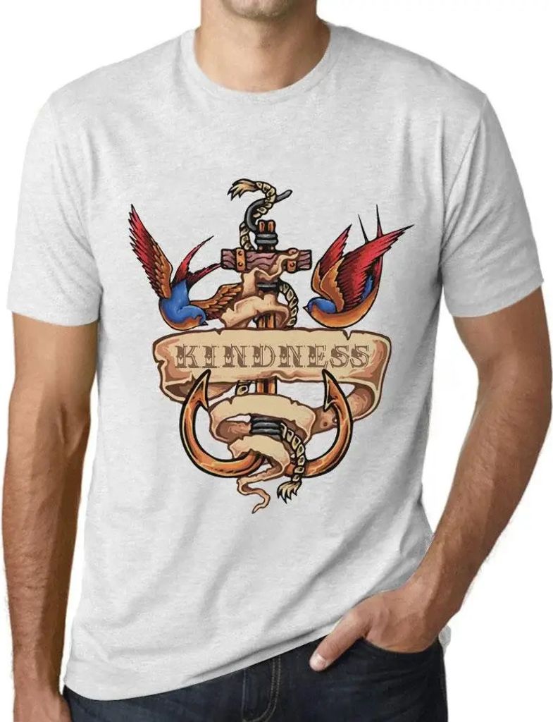 Herren Grafik T-Shirt Anchor Tattoo Kindness Öko-Verantwortlich Vintage Jahrgang Kurzarm Lustige Druck Geburtstag Geschenk Mann