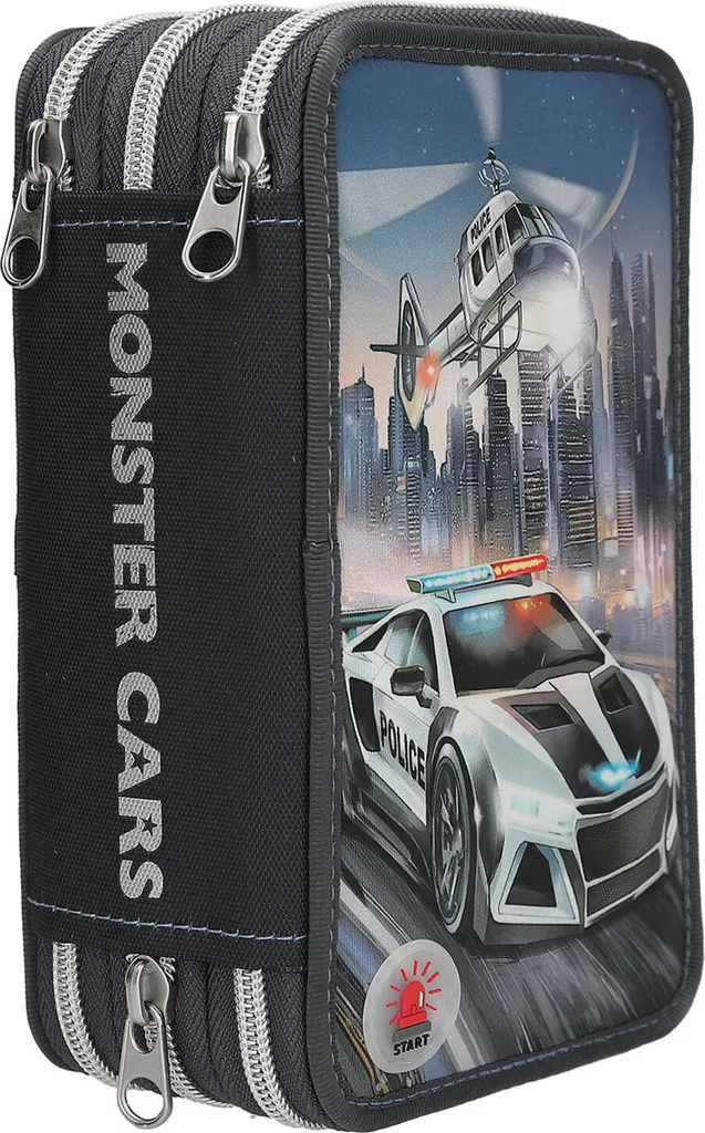 Trousse de Police LED Monster Cars à 3 Compartiments et Multi-Rangements - 3