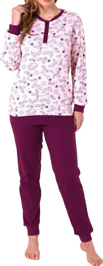 Edler Damen Interlock Pyjama lang mit Bündchen - auch in Übergrössen - 212 201 96 105 ; rosa , 60