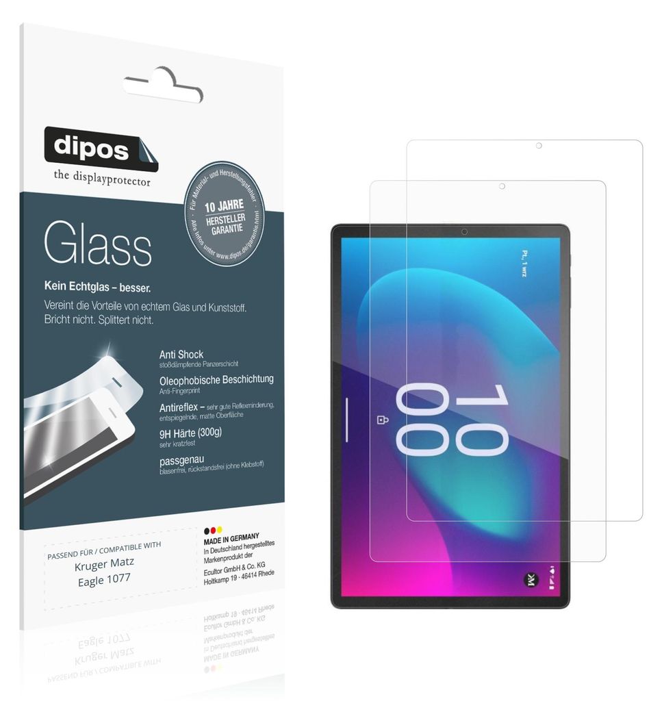 2x Schutzfolie für Kruger Matz Eagle 1077 matt - Anti-Shock 9H Folie dipos Glass Kunststoffglas