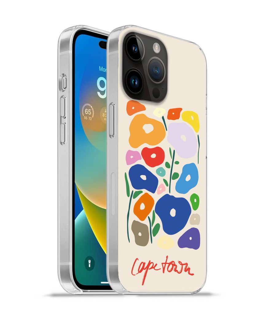 MuchoWow Handyhülle Schutzhülle Hülle für Apple iPhone 14 Pro - Softcase Blume - Abstrakt - Südafrika Silikon Softcase Handy Hülle - Umschlag
