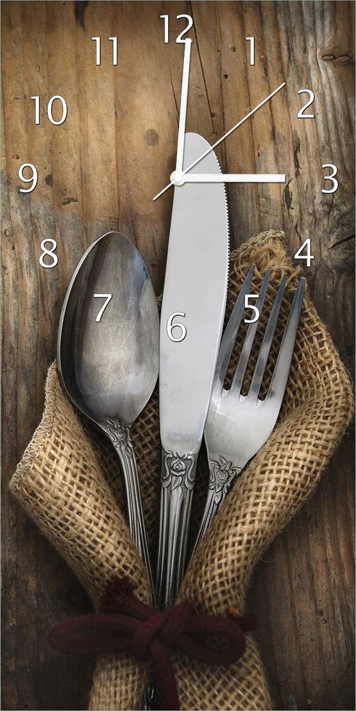 Wallario Design Wanduhr bedruckt, Größe 30 x 60 cm, Motiv: Besteck Set