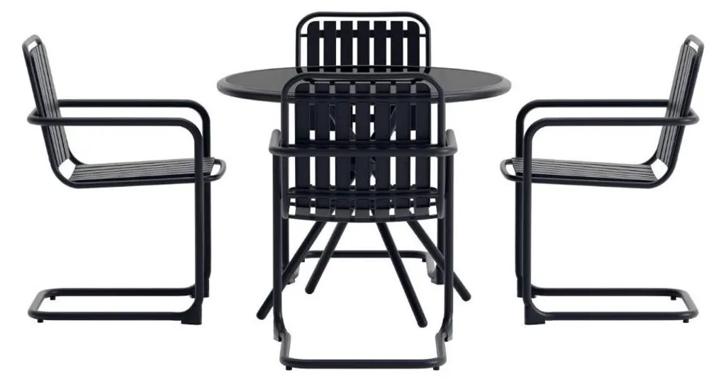 Chios set de jardin table 90x90cm et 4 chaises noir métal élégant