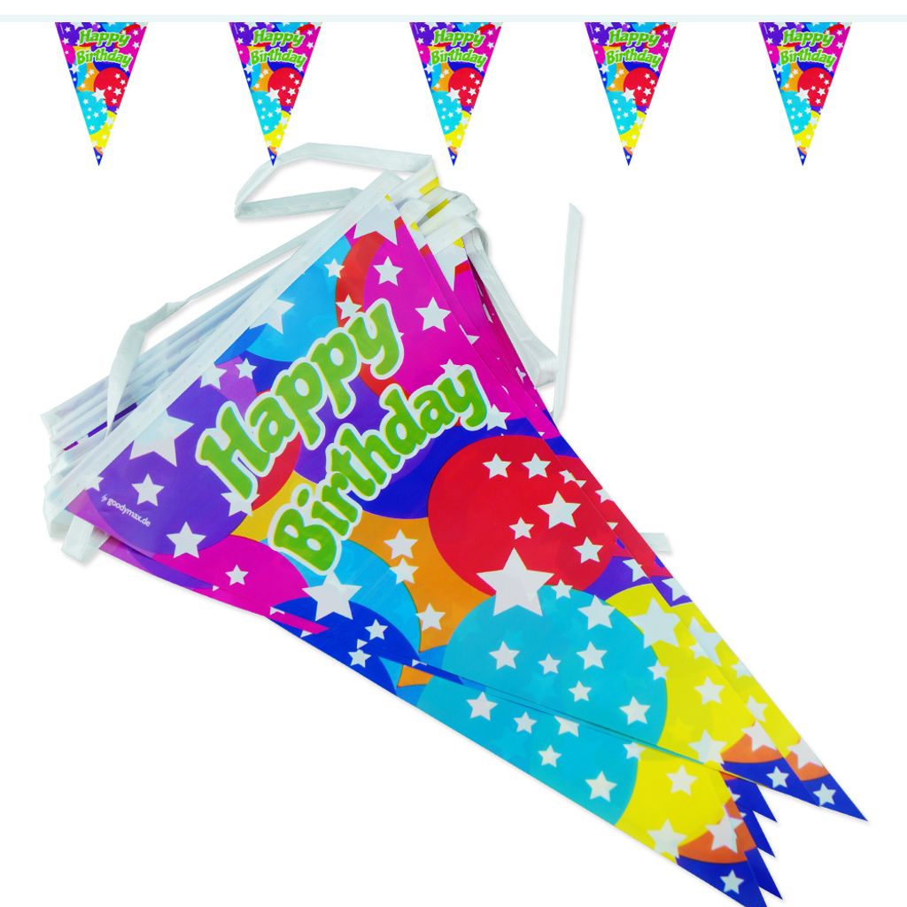 Wimpelkette 'Happy Birthday' – 4 M Lang, 12 Wimpel, Folie, Wetterfest, Für Draußen & Drinnen