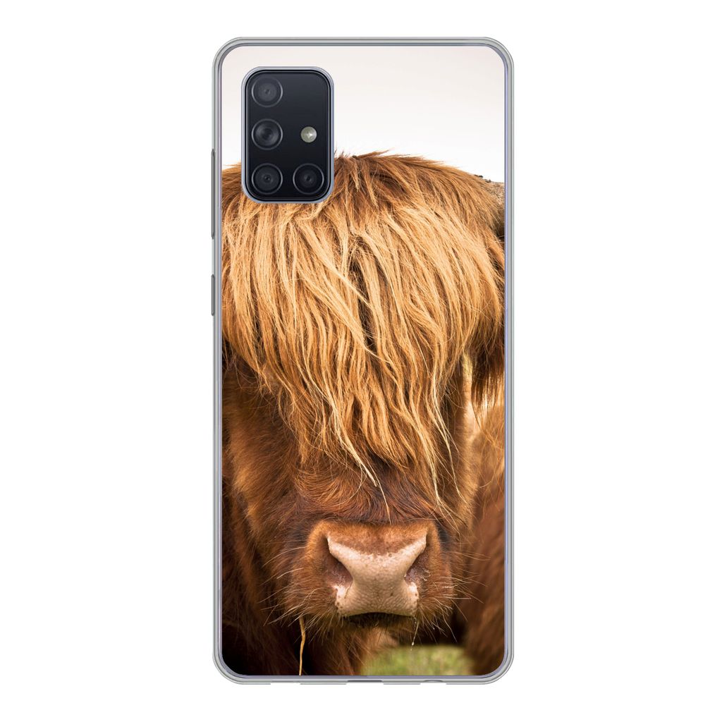 MuchoWow Handyhülle Schutzhülle Hülle für Samsung Galaxy A51 5G Schottische Highlander - Braun - Gras Silikon Softcase Handy Hülle - Abbildung